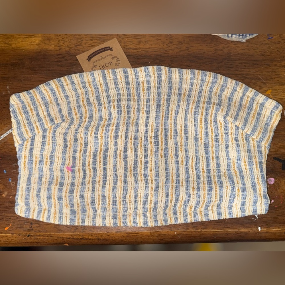 Kori Blue, Mustard and Cream Striped Bandeau Cropped Top